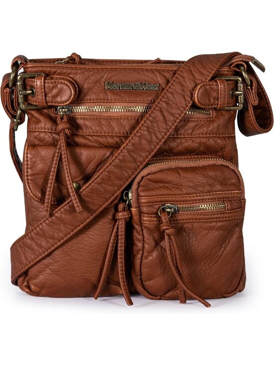 Handbags - Stylish Soft Washed Leather Crossbody Bag for Women | Multi Pocket Design